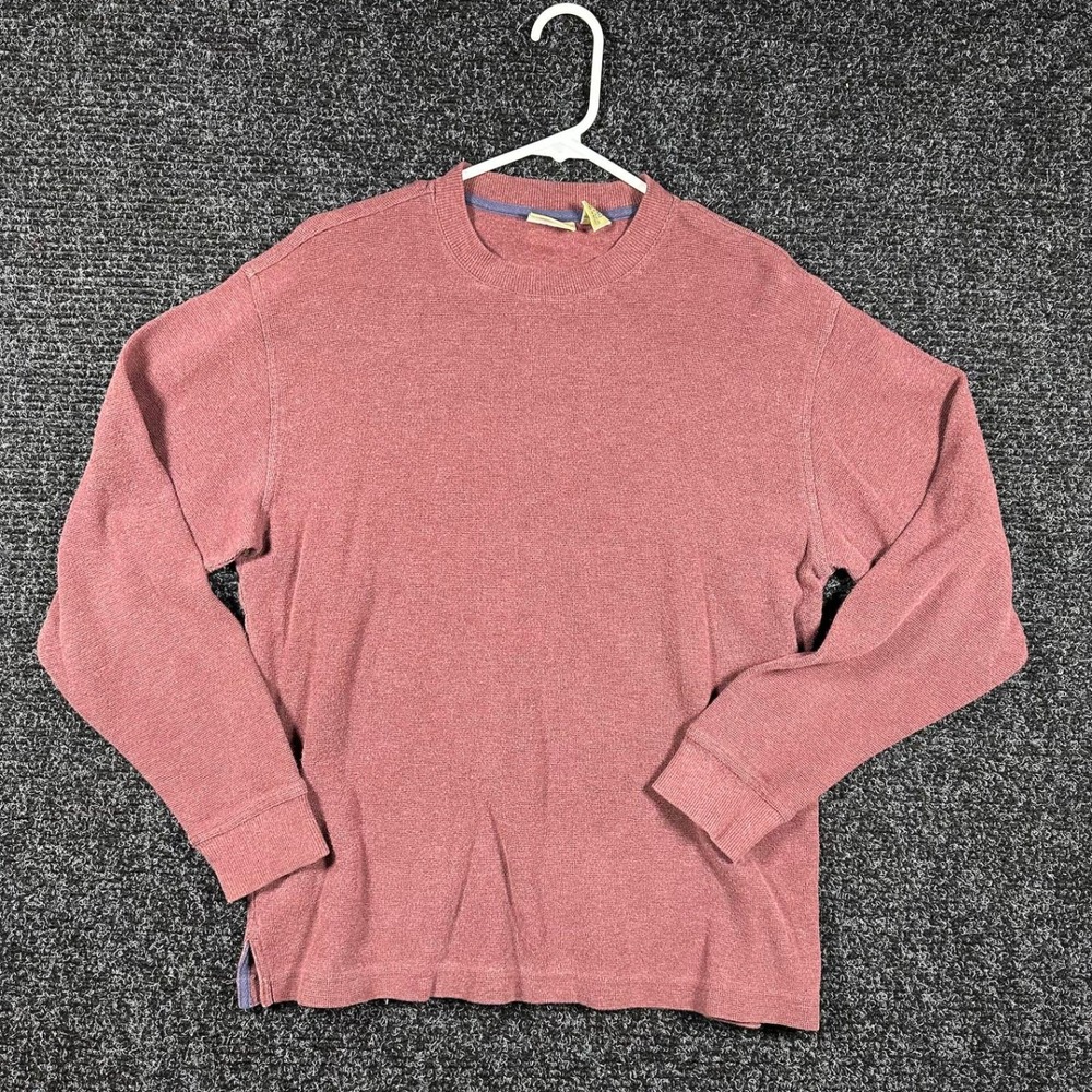 L.L. Bean Long Sleeve Shirt Mens Medium Red Textured Cotton Crew Neck Basic